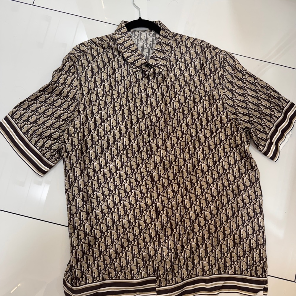Dior Monogram Brown Oblique Short-Sleeved Silk Shirt
